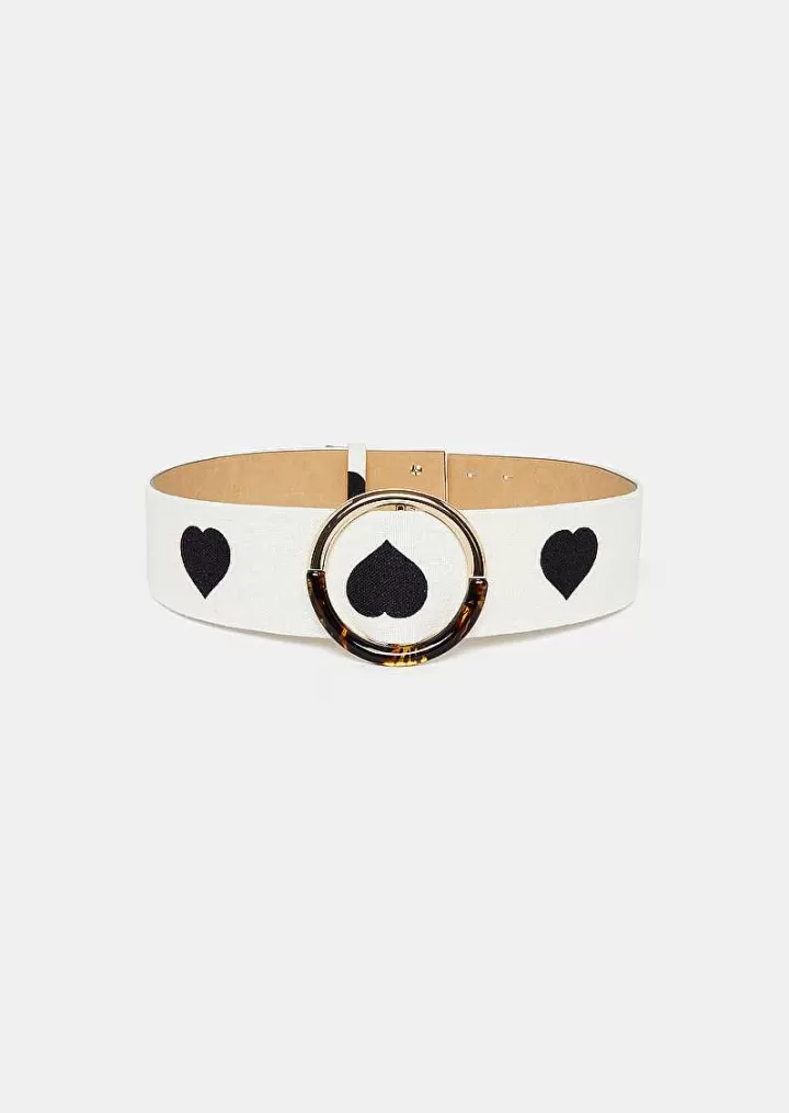 Ceinture En Cuir Lauren Ecru Avec Coeurs A Pois Noirs^TARA JARMON Online