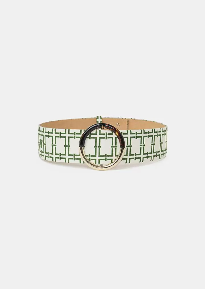 Ceinture En Cuir Lauren Ecru Avec Motif Graphique Vert^TARA JARMON Best