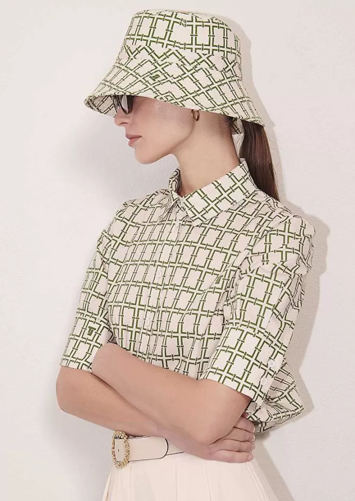 Chapeau Bob Ecru Avec Design Graphique Vert^TARA JARMON Online