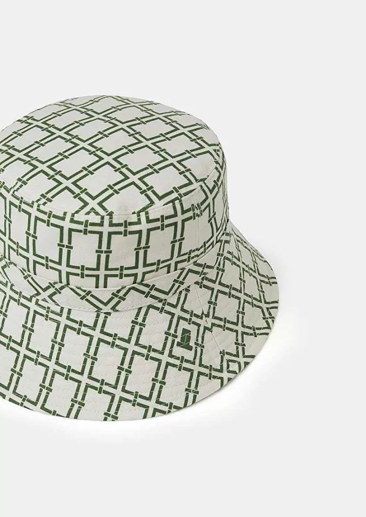 Chapeau Bob Ecru Avec Design Graphique Vert^TARA JARMON Online