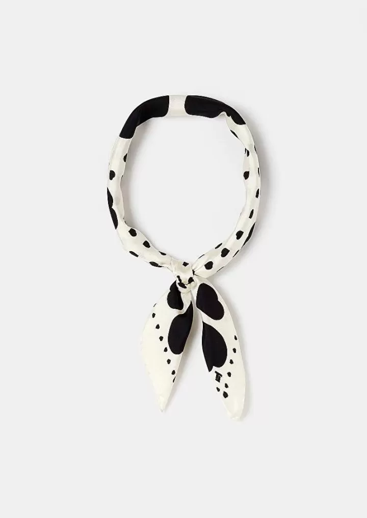 Foulard Estee En Soie Ecru Avec Coeurs A Pois Noirs^TARA JARMON New