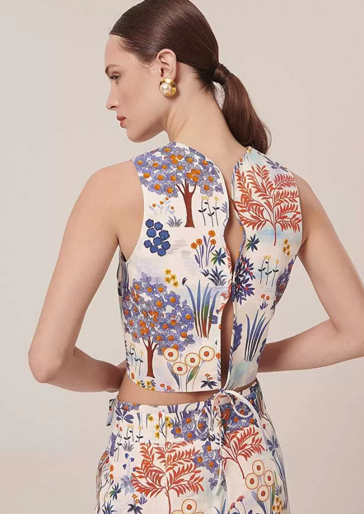 Haut En Lin Et Coton A Imprime Floral Bleu Teresa^TARA JARMON Fashion