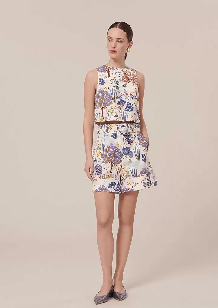 Haut En Lin Et Coton A Imprime Floral Bleu Teresa^TARA JARMON Fashion