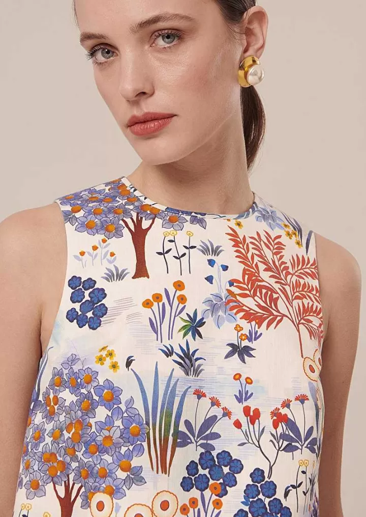 Haut En Lin Et Coton A Imprime Floral Bleu Teresa^TARA JARMON Fashion