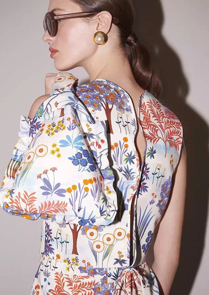 Haut En Lin Et Coton A Imprime Floral Bleu Teresa^TARA JARMON Fashion