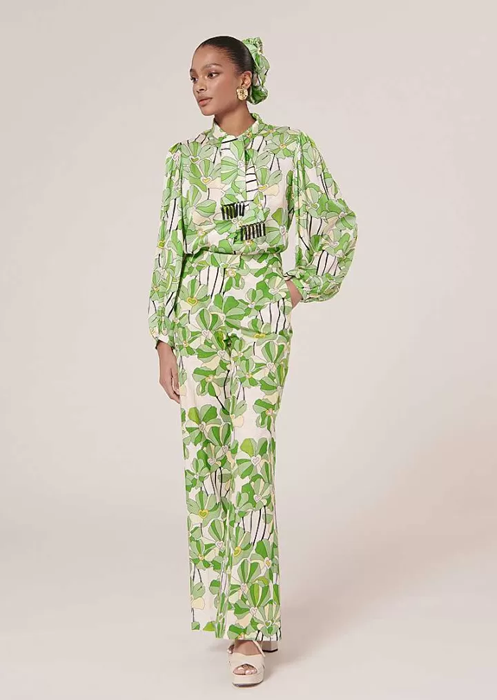 Pantalon Imprime Floral Vert Primavera^TARA JARMON New