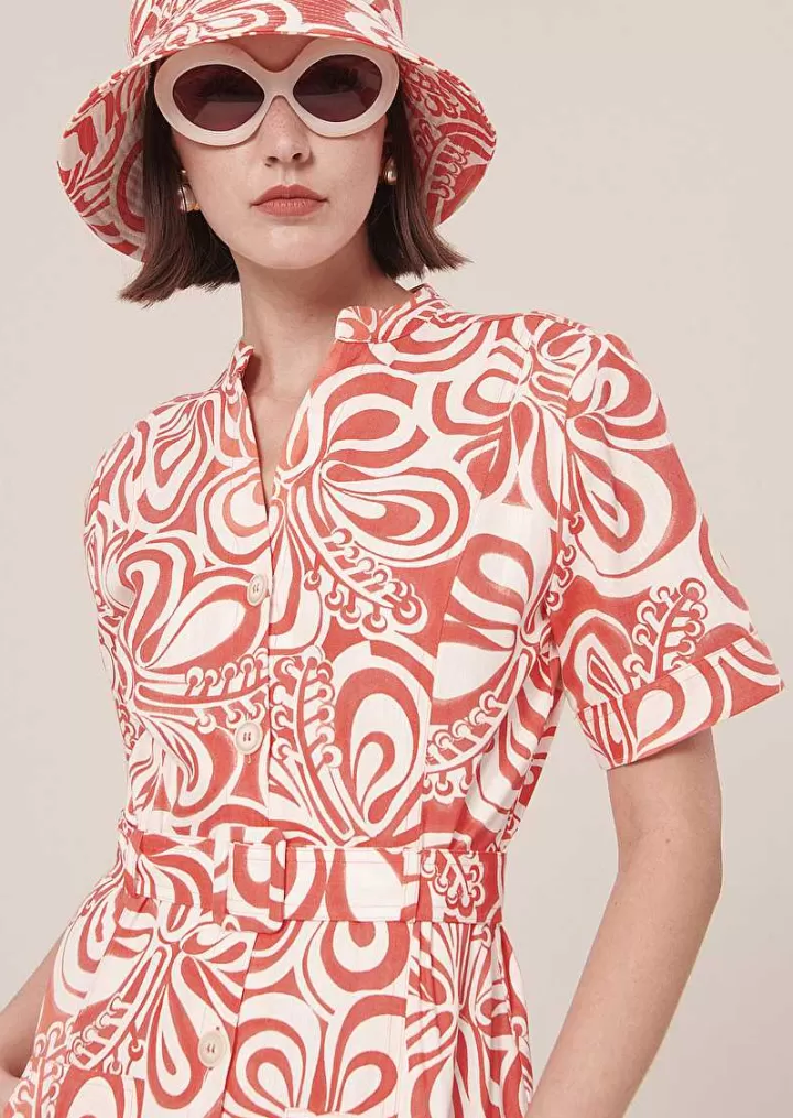 Robe En Coton A Motif Graphique Rosemarine Ecru Et Corail^TARA JARMON Cheap