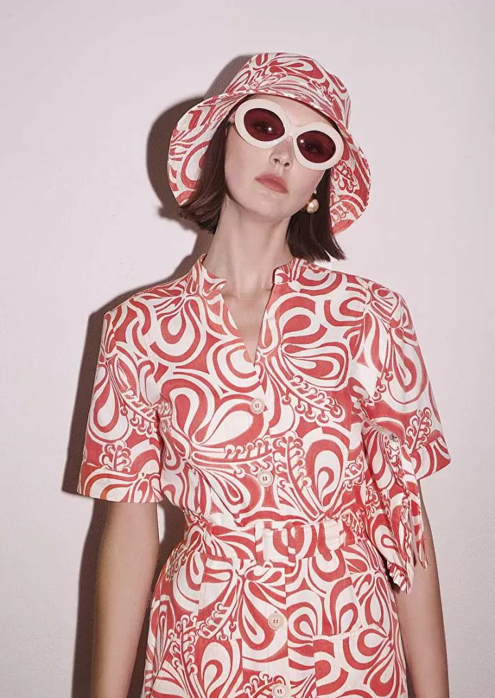 Robe En Coton A Motif Graphique Rosemarine Ecru Et Corail^TARA JARMON Cheap